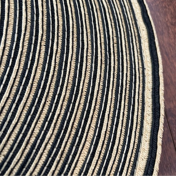 Papillon Extra Wide Brim Striped Sun Hat in Black and Tan, 100% Paper, OS - Picture 9 of 16